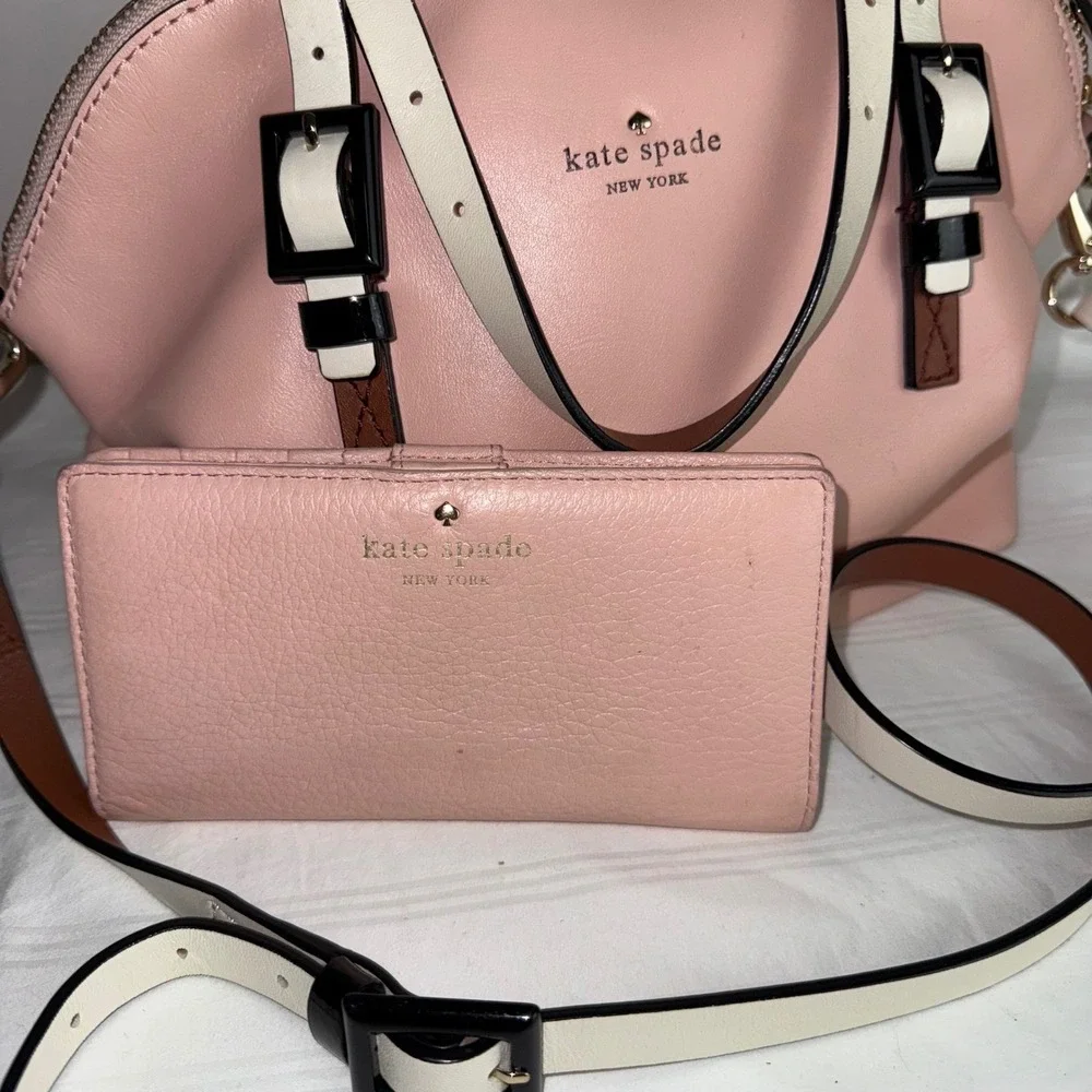 Kate Spade New York Pink Leather Dome Satchel Shoulder Bag & Wallet Set Dust Bag